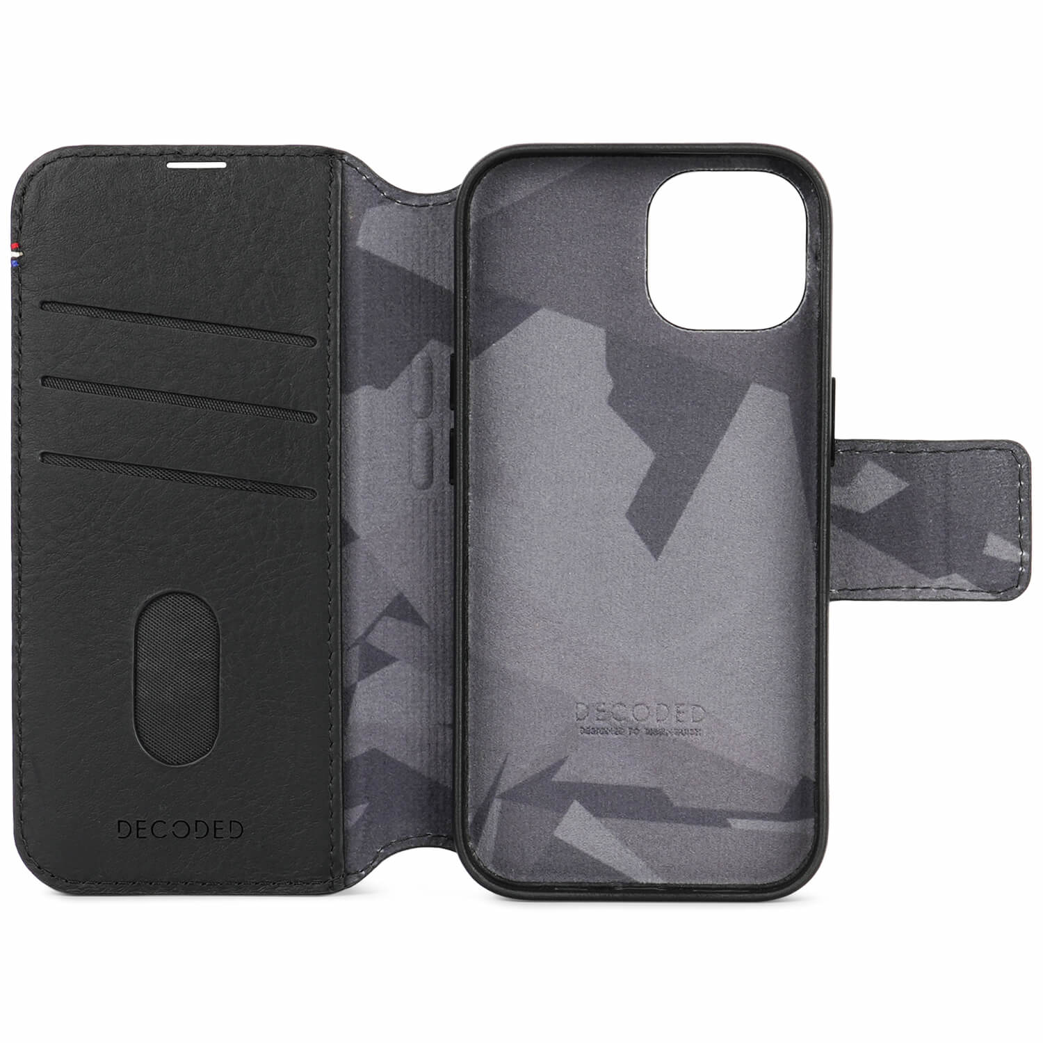 Decoded iPhone 15, housse cuir wallet amovible, noir
