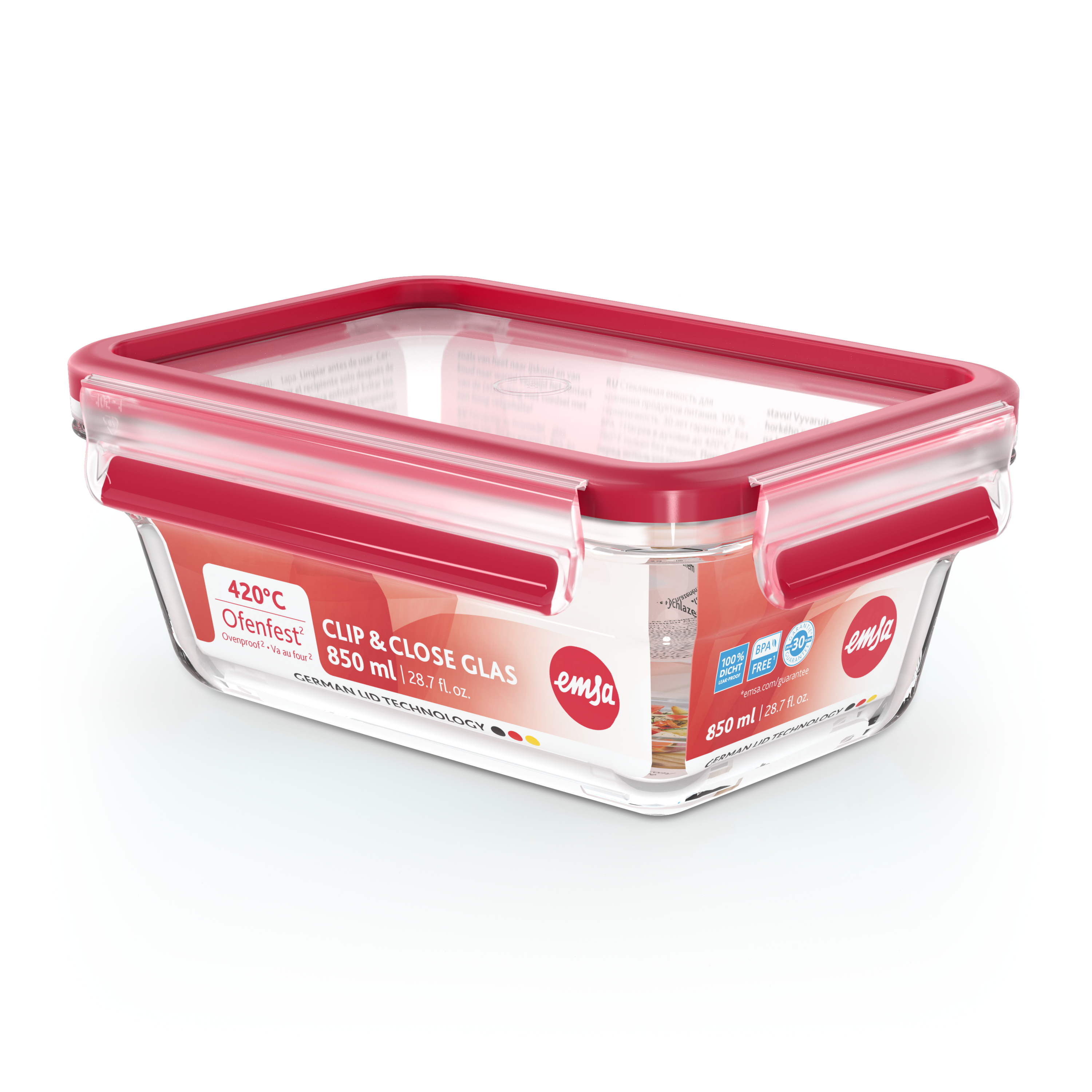 Vershouddoos EMSA N1040800 Clip&Close Rechthoek 0,85L Glas