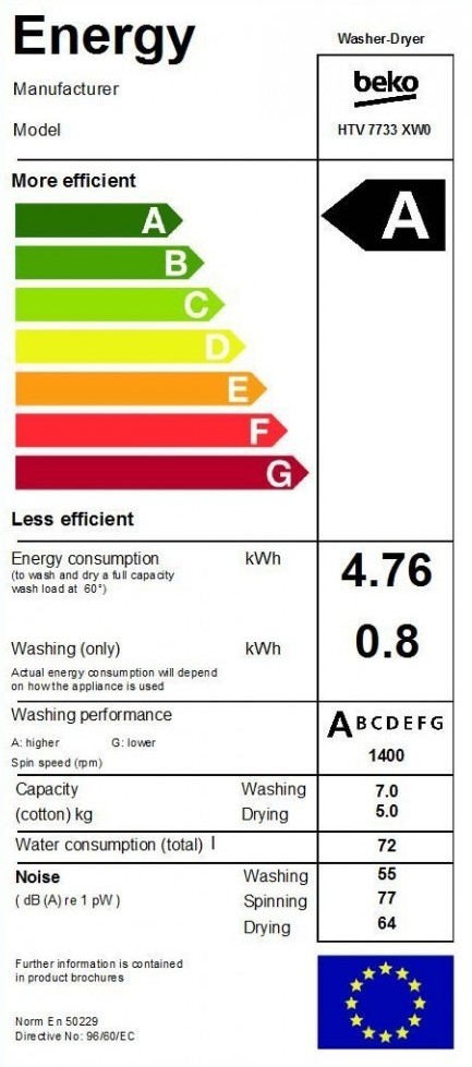 Beko HTV 7733 XW0 machine à laver avec sèche linge Pose libre Charge avant Blanc