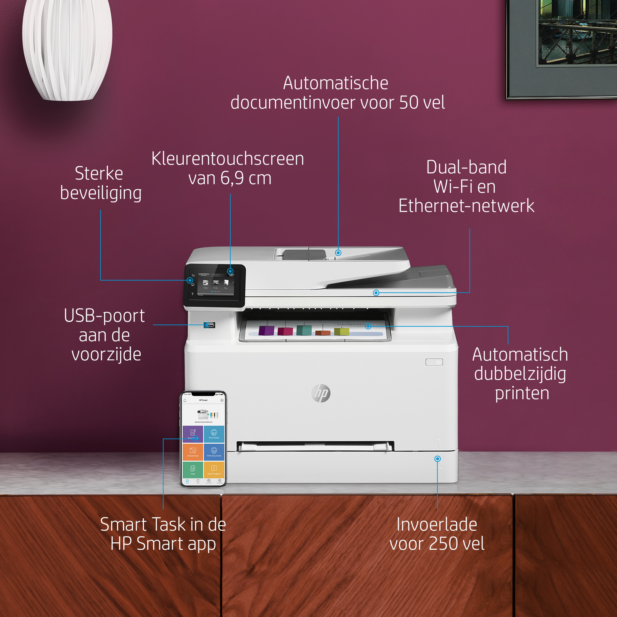 HP Color LaserJet Pro MFP M283fdw, Kleur, Printer voor Printen, kopiëren, scannen, faxen, Printen via USB-poort aan voorzijde; Scannen naar e-mail; Dubbelzijdig printen; ADF voor 50 vel ongekruld