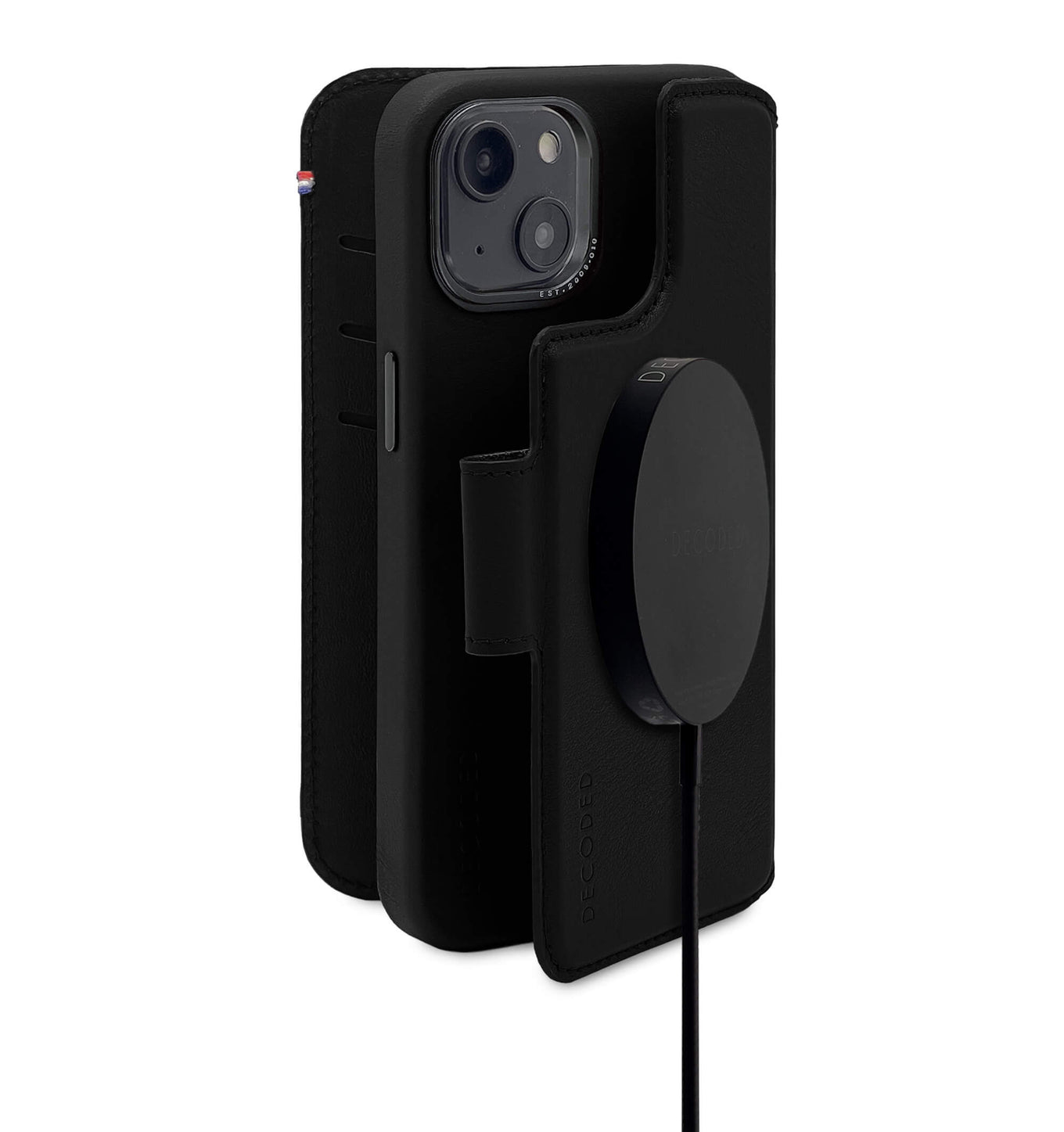 Decoded iPhone 14 Max, housse wallet amovible cuir, noir