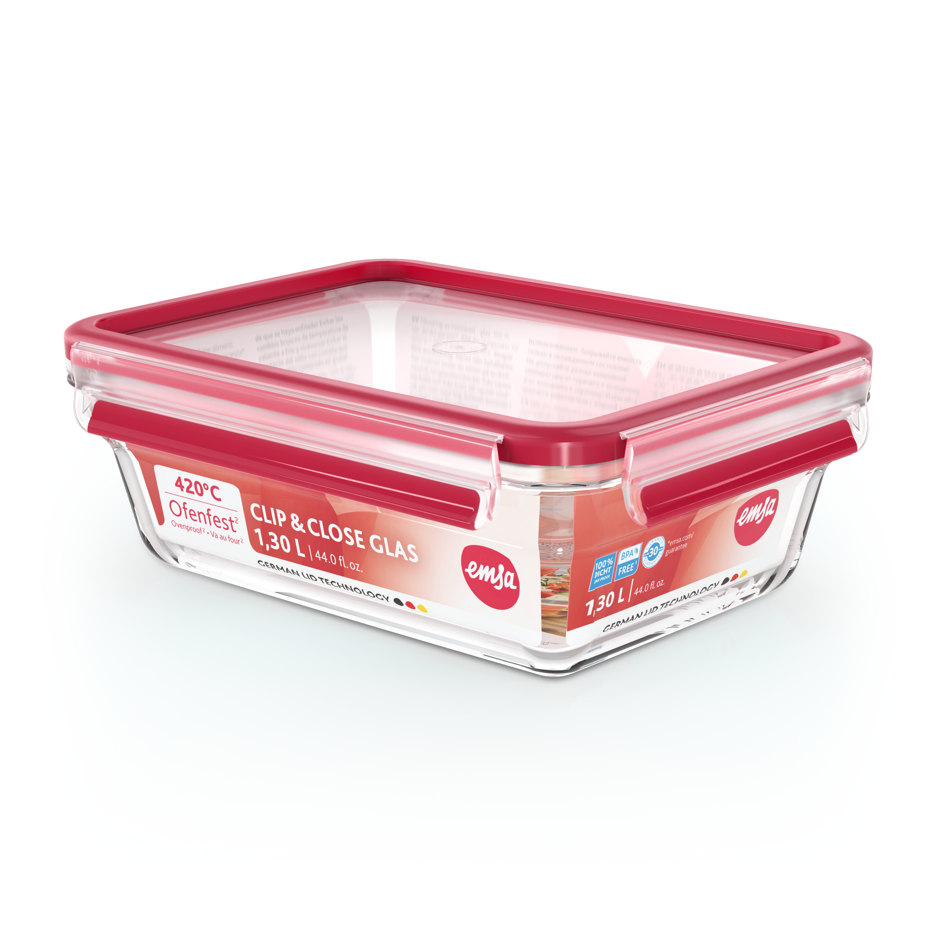 Vershouddoos EMSA N1041000 Clip&Close Rechthoek 1,3L Glas