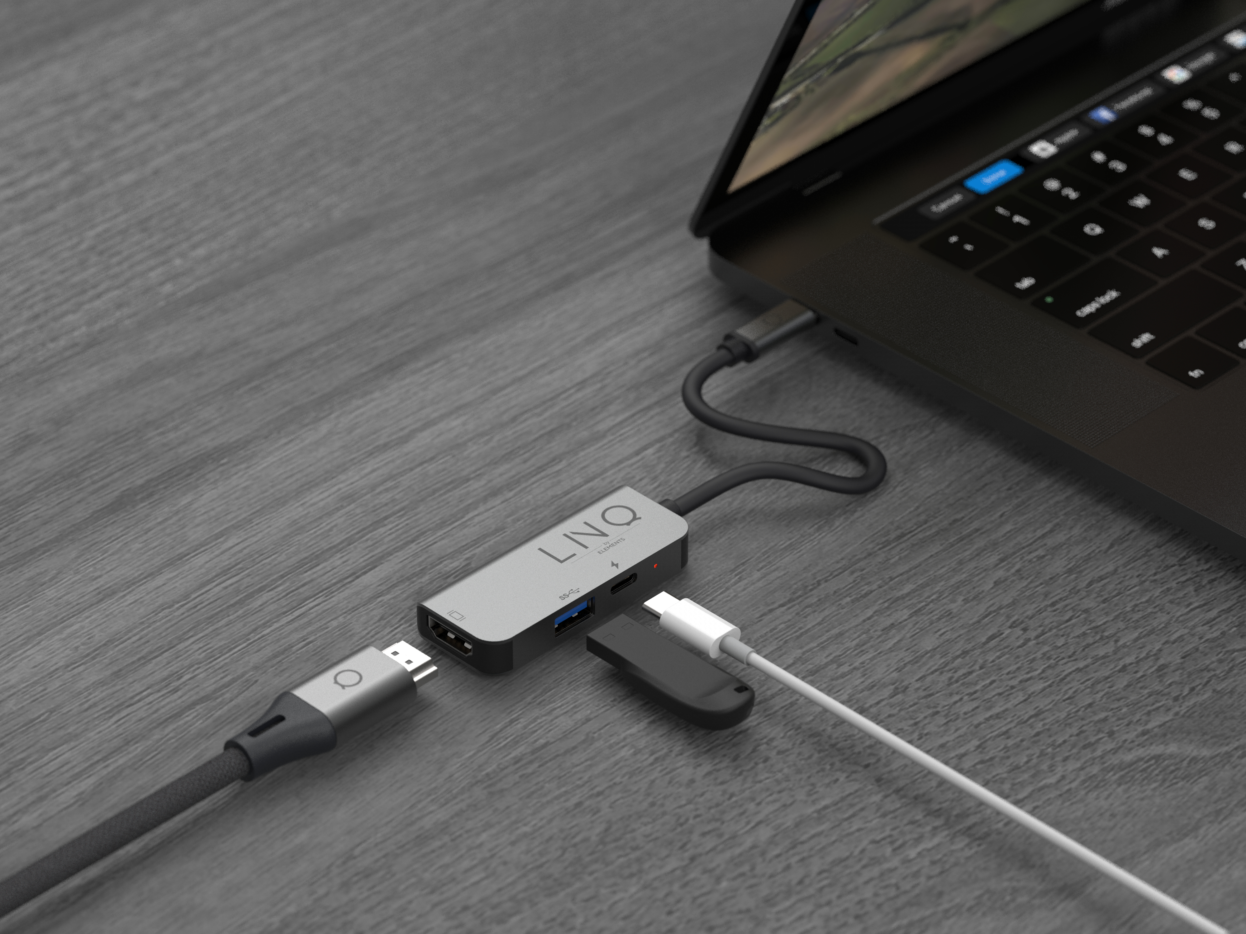 Linq 3 in 1 USB-C Hub, HDMI 4K/60Hz + USB-C 100W + USB-A 3.2 Gen1