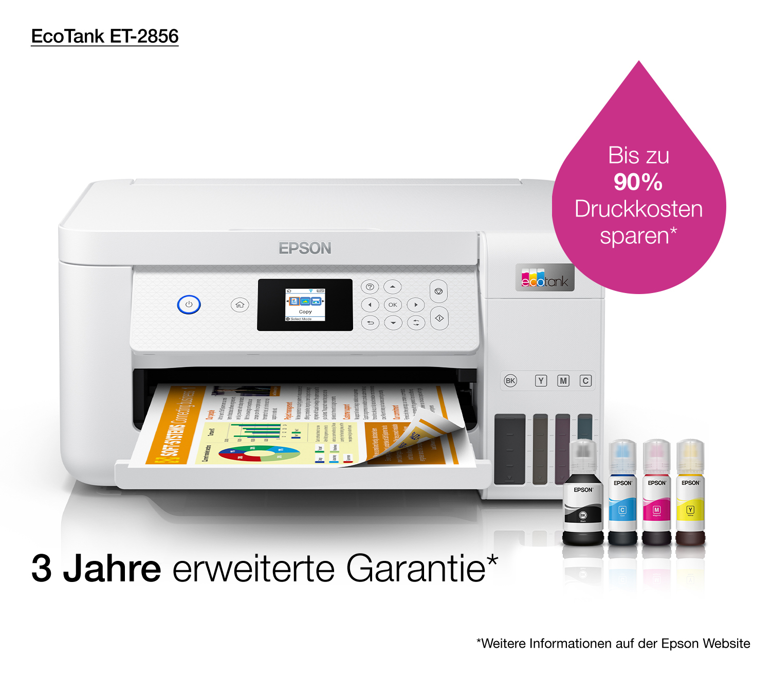 Printer Inkjet EPSON EcoTank ET-2856 Wit AIOFlat Kleur A4