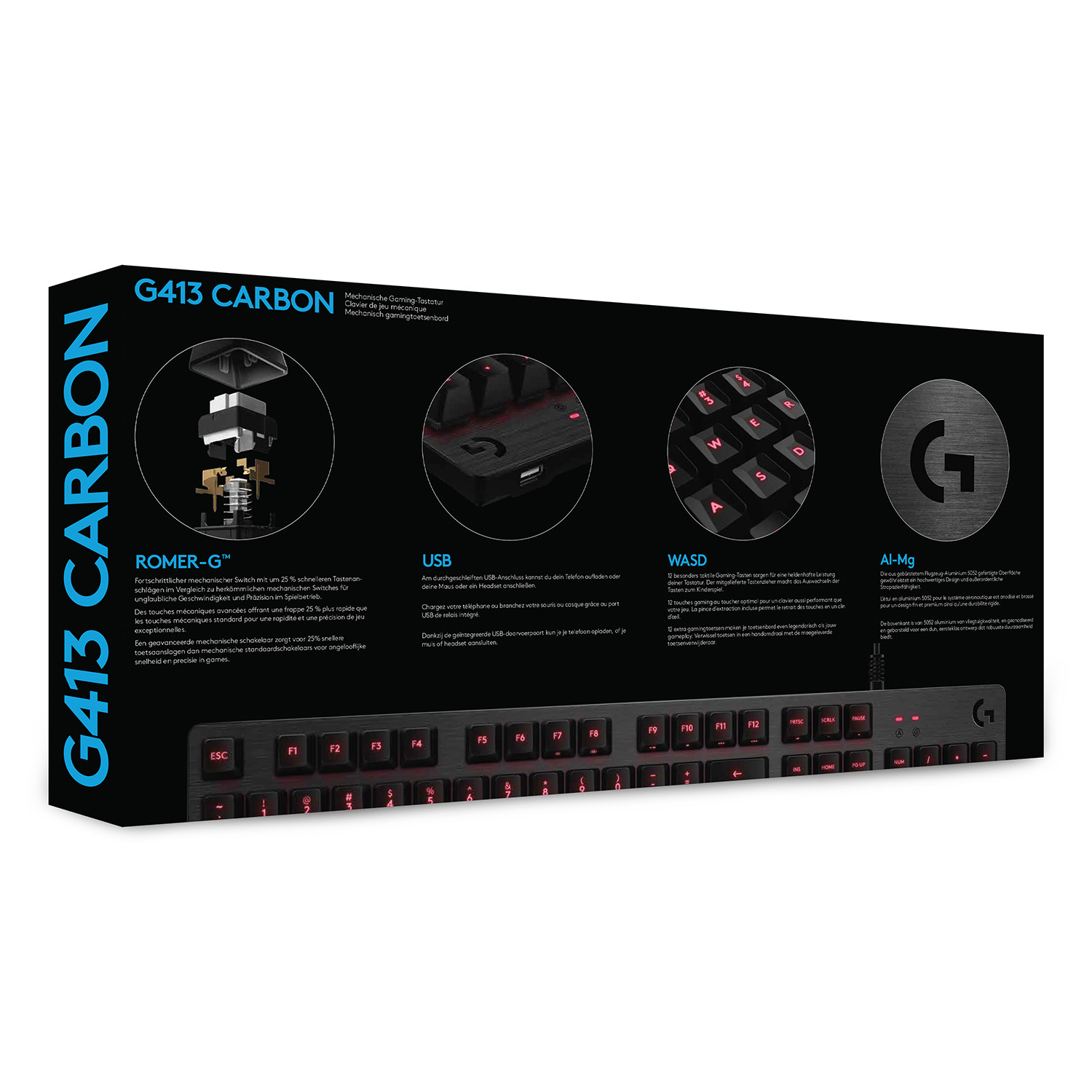 Logitech G413 toetsenbord USB AZERTY Belgisch Zwart