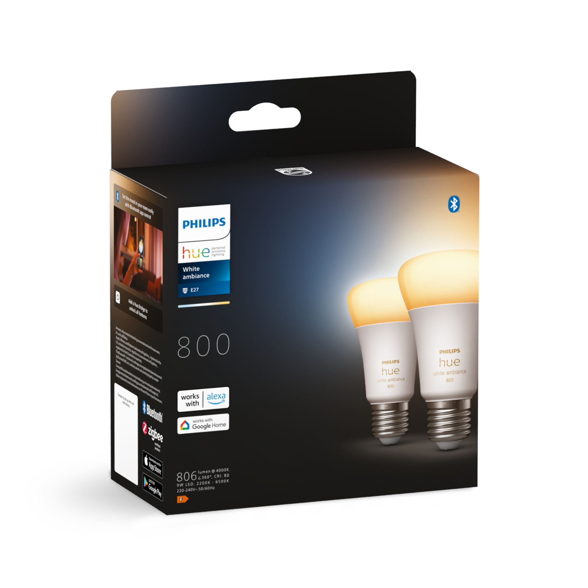 Lamp PHILIPS HUE White Ambiance E27 800L 2-Pack
