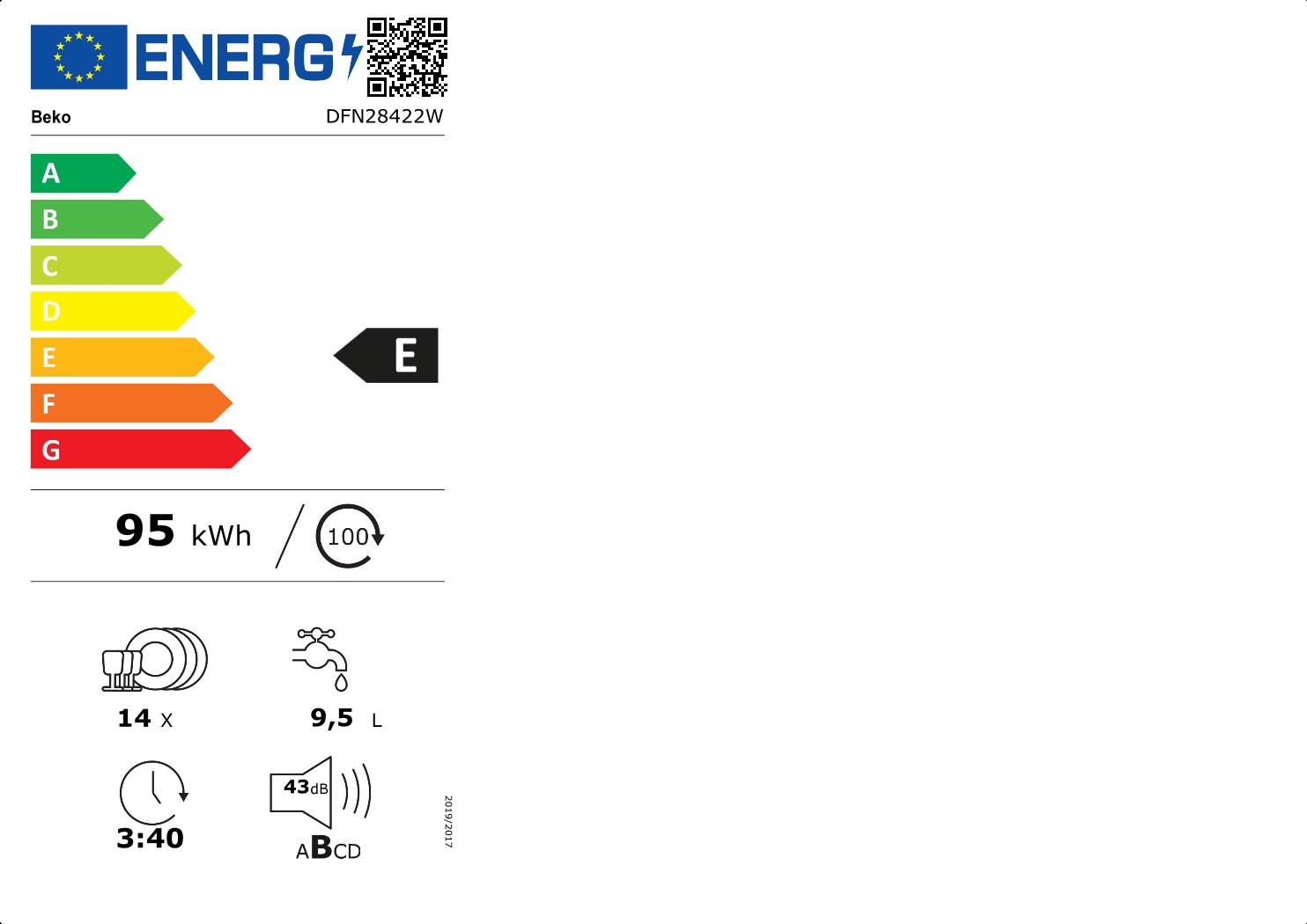 Beko DFN28422W vaatwasser Vrijstaand 14 couverts E