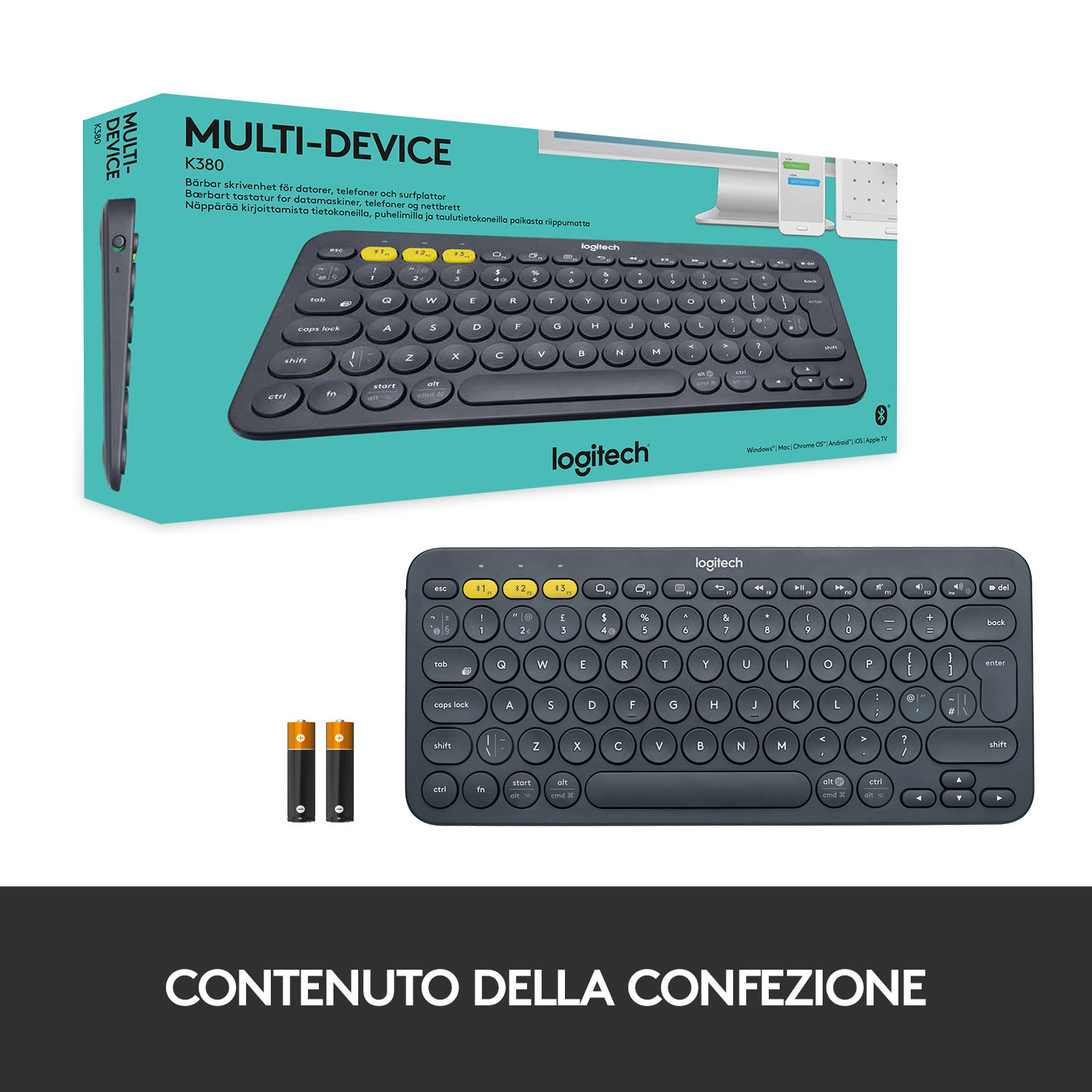 Logitech K380 Multi-Device toetsenbord Universeel Bluetooth AZERTY Frans Grijs
