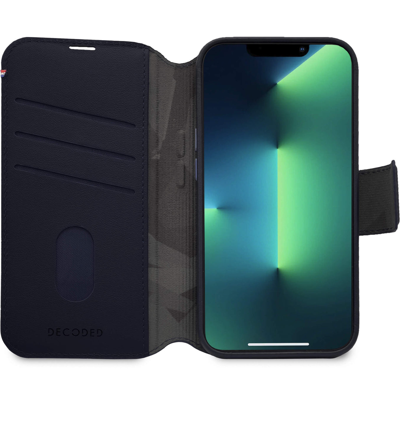 Decoded iPhone 14 Pro Max, housse wallet amovible cuir, bleu acier