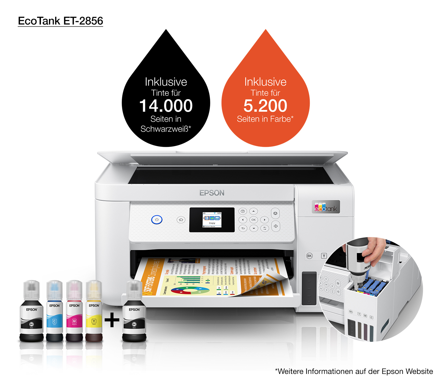 Printer Inkjet EPSON EcoTank ET-2856 Wit AIOFlat Kleur A4