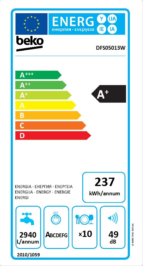 Beko DFS05013W Pose libre 10 couverts