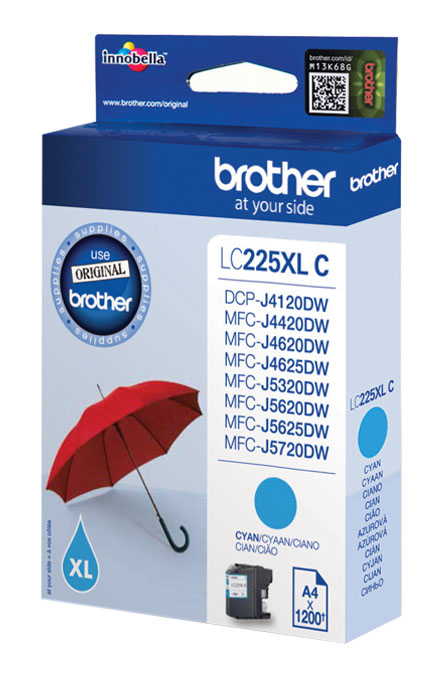 Inktpatroon BROTHER LC-225XLC 1200 pagina's Cyan