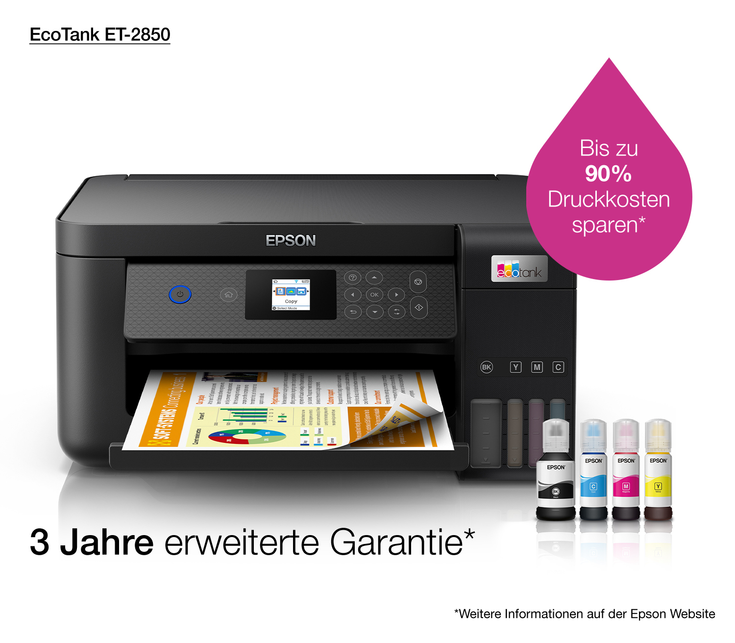 Printer Inkjet EPSON EcoTank ET-2850 Zwart AIOFlat Kleur A4