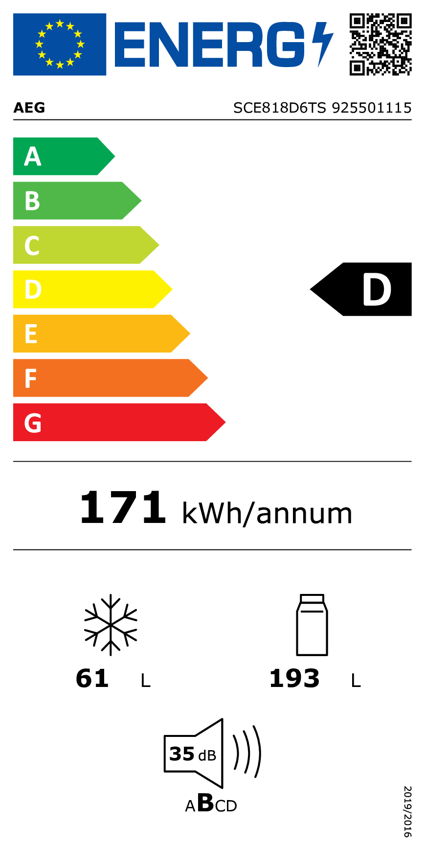 AEG SCE818D6TS Intégré 254 L D Blanc