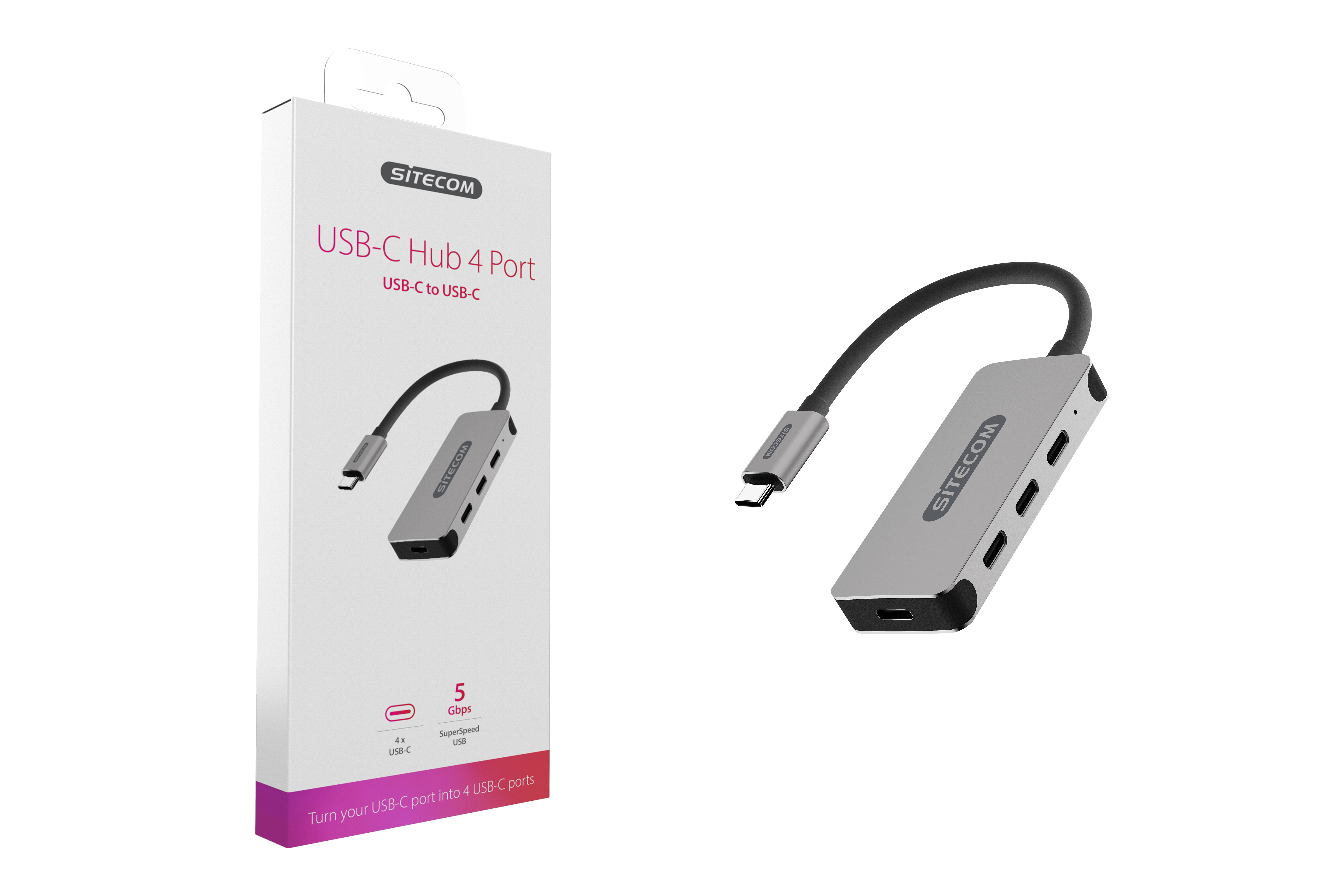Sitecom CN-385 interface hub USB 3.2 Gen 1 (3.1 Gen 1) Type-C 5000 Mbit/s Aluminium, Zwart
