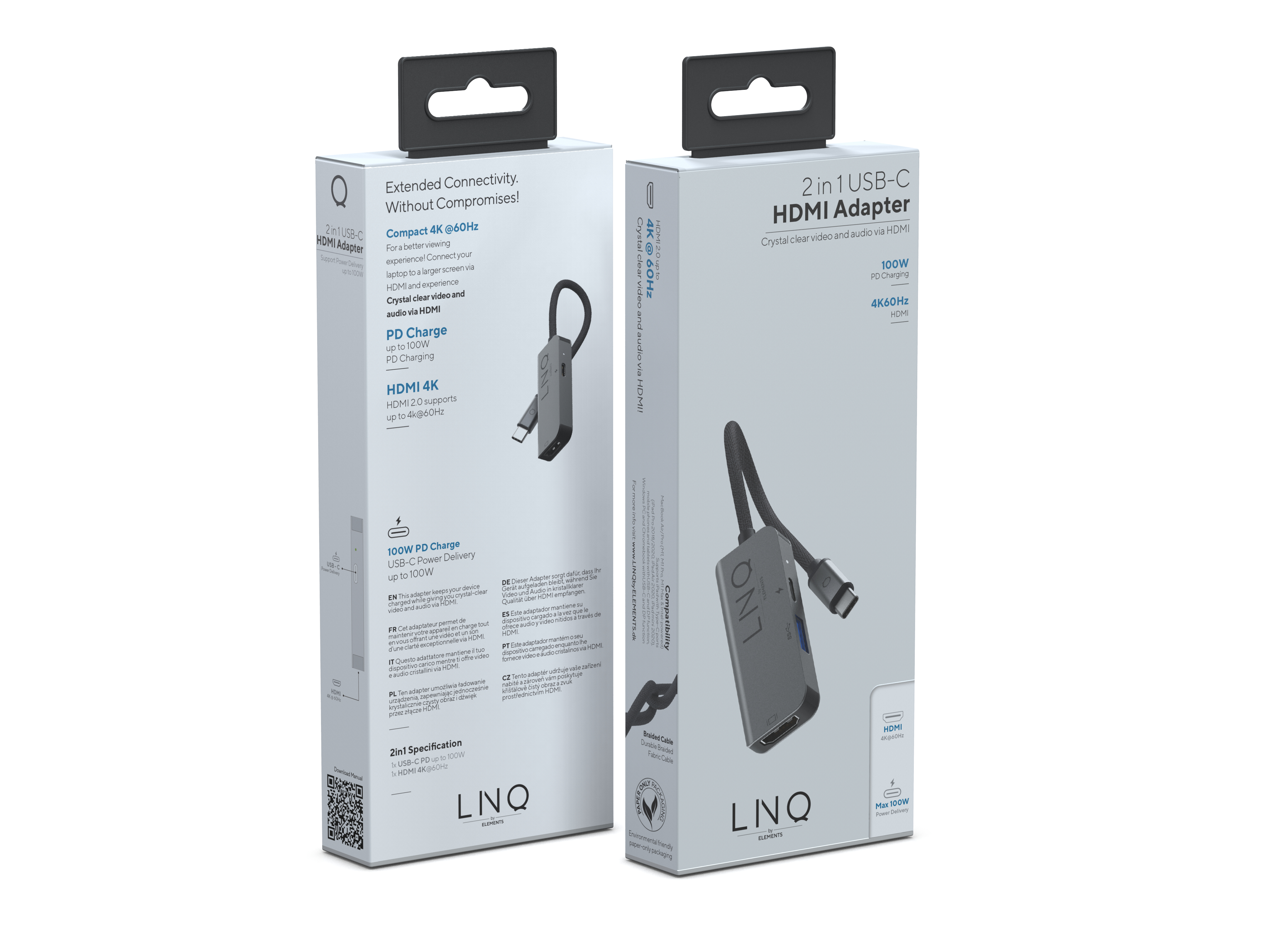 Linq 2 in 1 USB-C Hub, HDMI 4K/60Hz + USB-C 100W