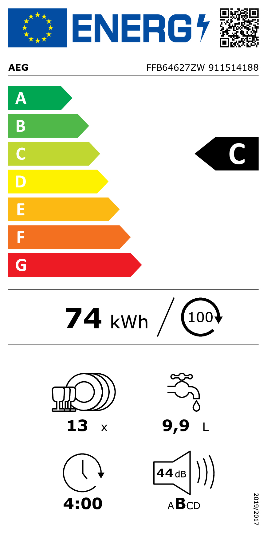 Vaatwasser AEG FFB64627ZW / C / Satelliteclean / 60cm