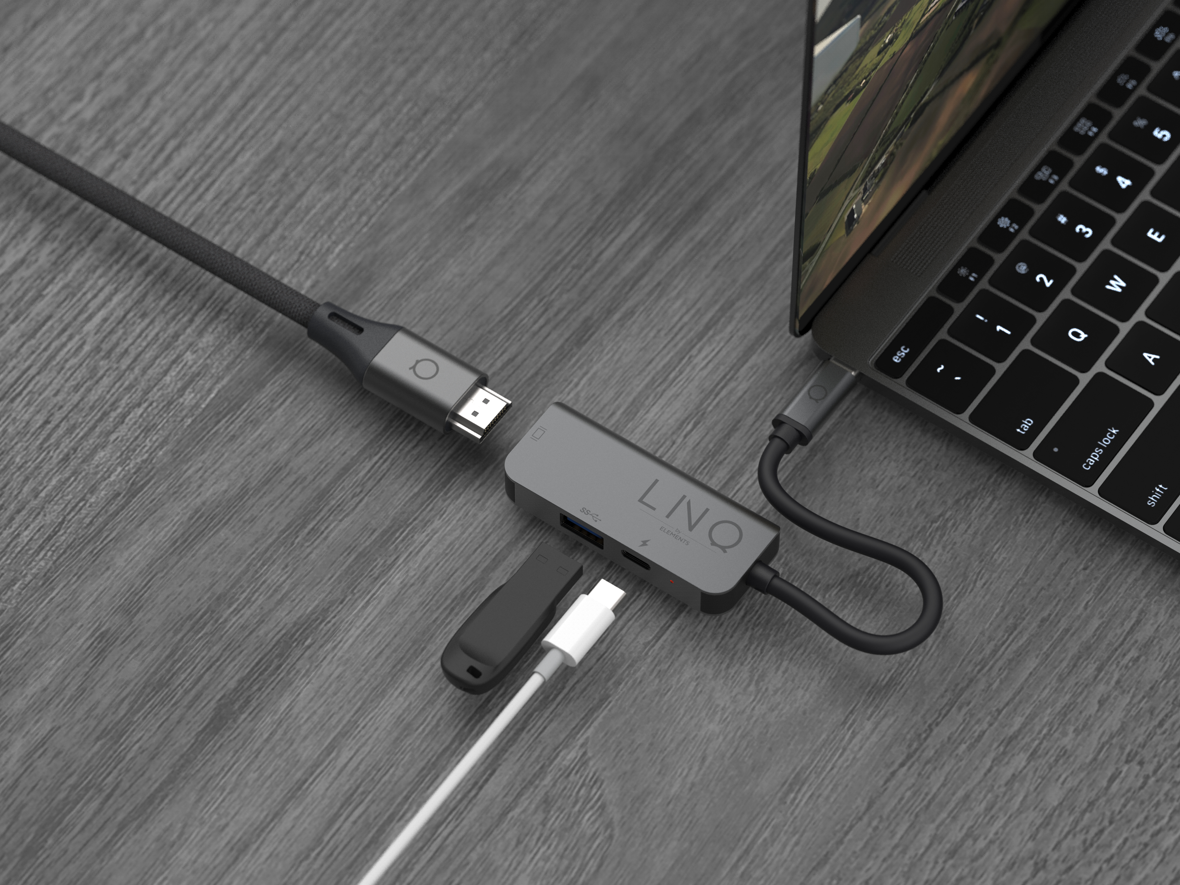 Linq 3 in 1 USB-C Hub, HDMI 4K/60Hz + USB-C 100W + USB-A 3.2 Gen1