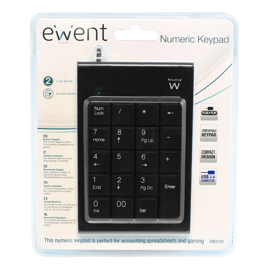 Ewent EW3102 numeriek toetsenbord Pc/server USB Zwart