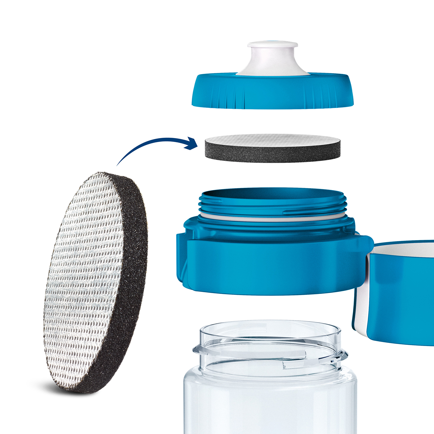 Brita Fill&Go Bottle Filtr Blue Waterfiltratiefles 0,6 l Blauw, Transparant