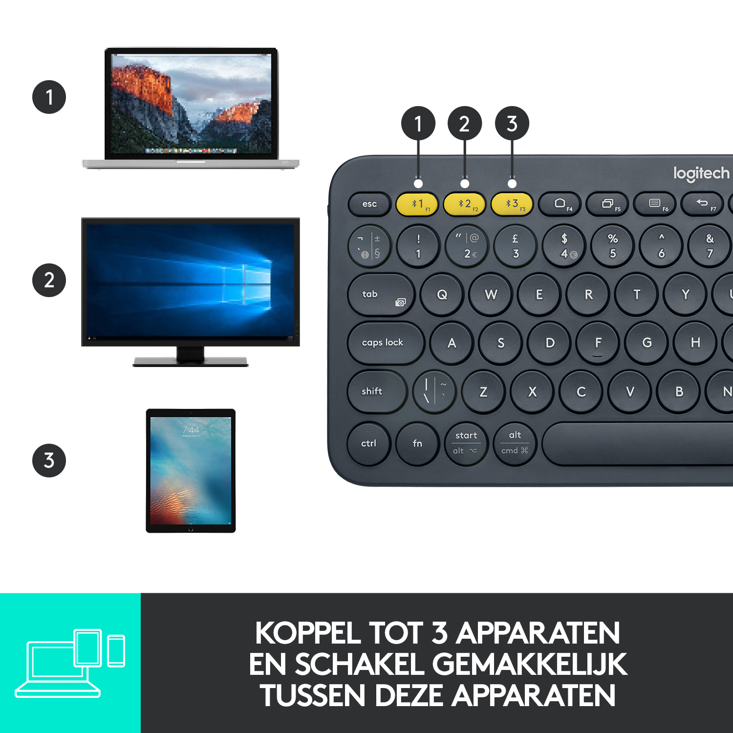 Logitech K380 Multi-Device toetsenbord Universeel Bluetooth AZERTY Frans Grijs