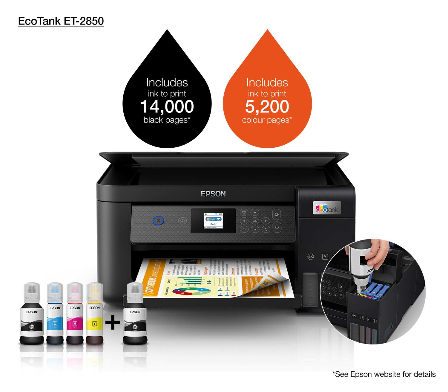 Printer Inkjet EPSON EcoTank ET-2850 Zwart AIOFlat Kleur A4