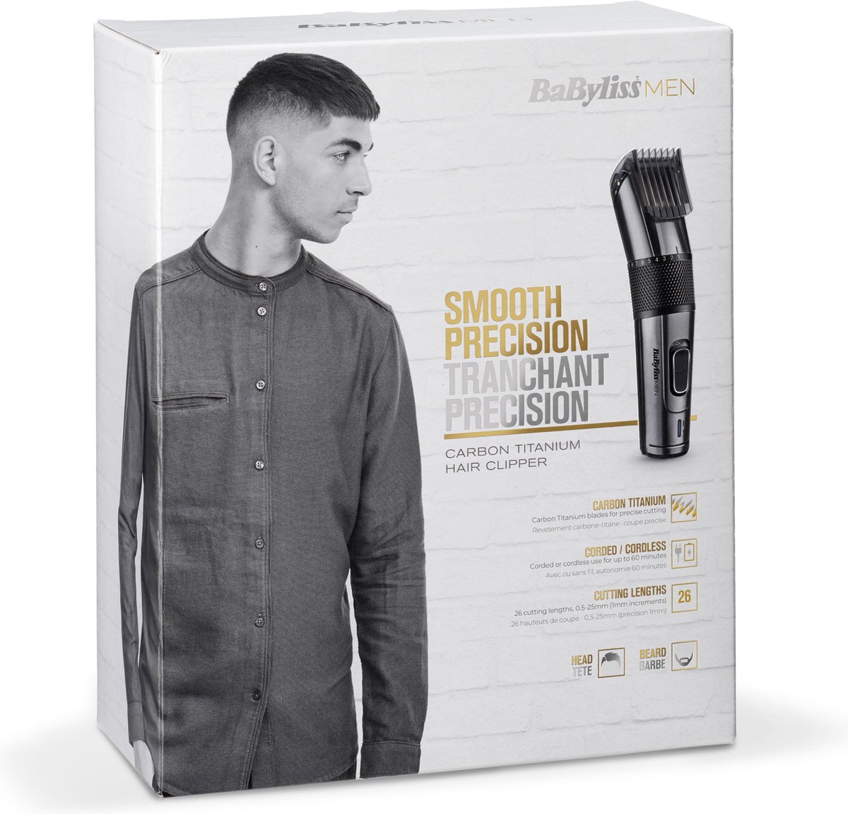 Tondeuse BABYLISS E978E carbon titanium haar + baard