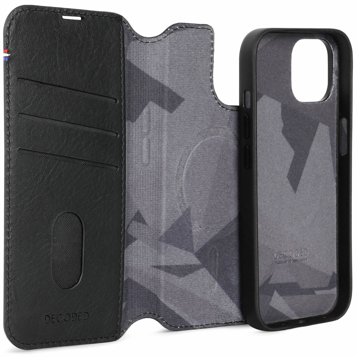 Decoded iPhone 15, housse cuir wallet amovible, noir