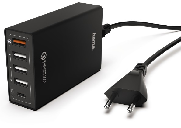 Stroomadap. USBHAMA 183264 Oplaadstation 5-voudig (1x QC3.0