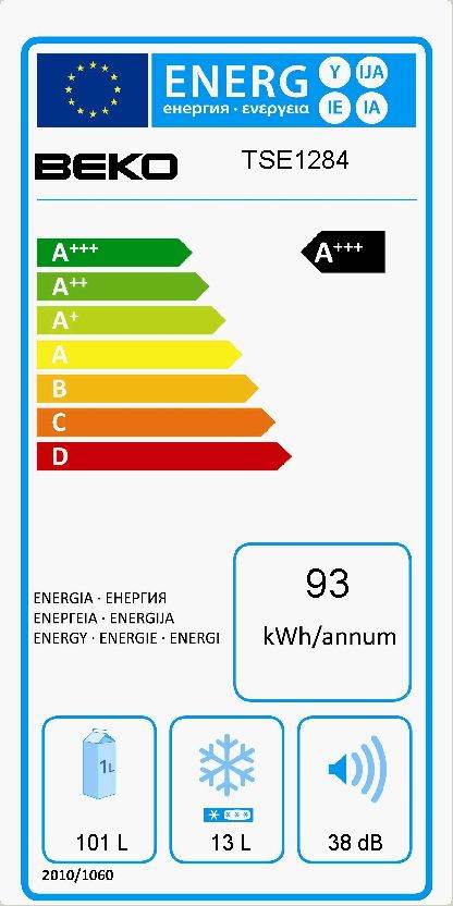 Beko Kühlschr TSE 1284 A+++wh frigo combine Pose libre 114 L Blanc