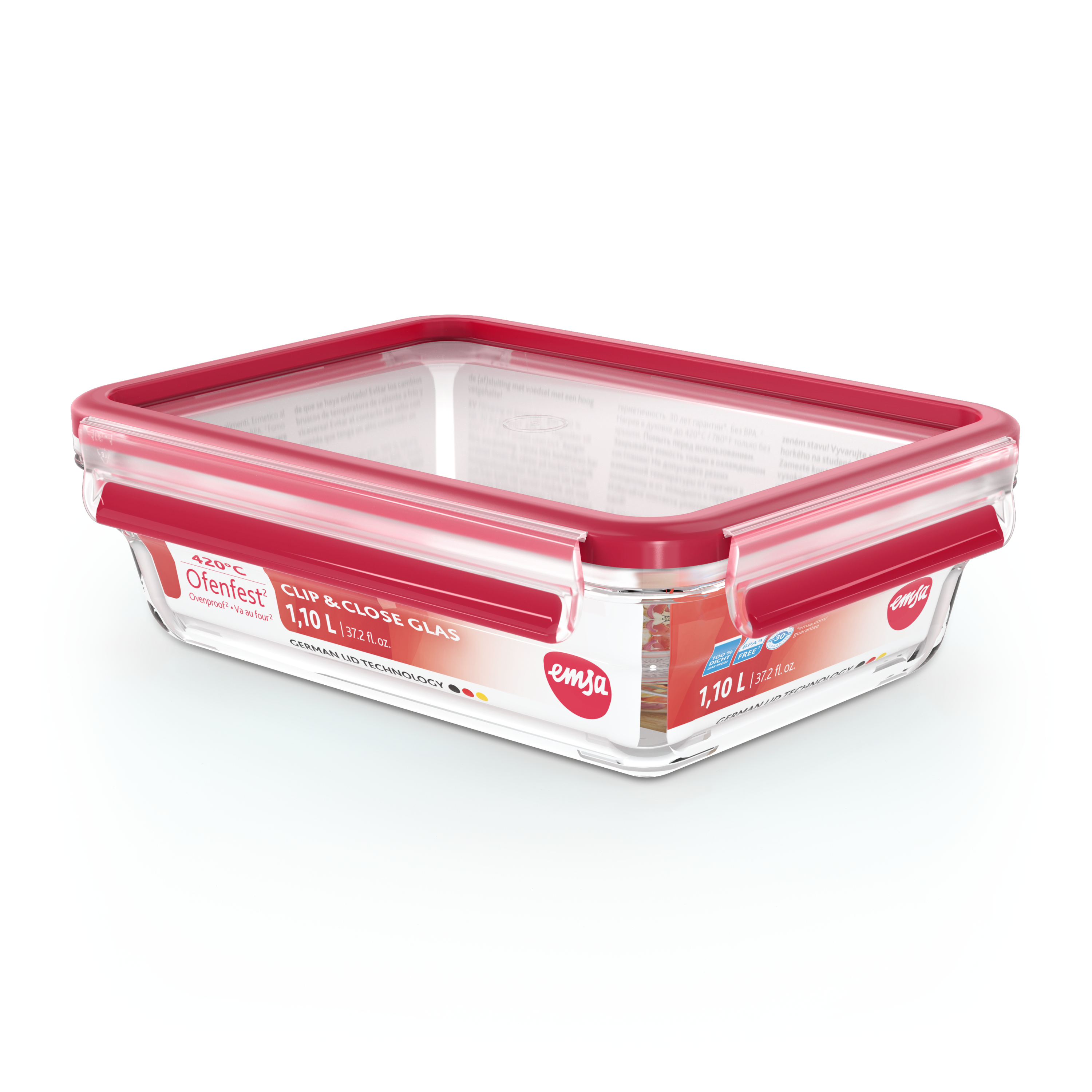 Vershouddoos EMSA N1040900 Clip&Close Rechthoek 1,1L Glas