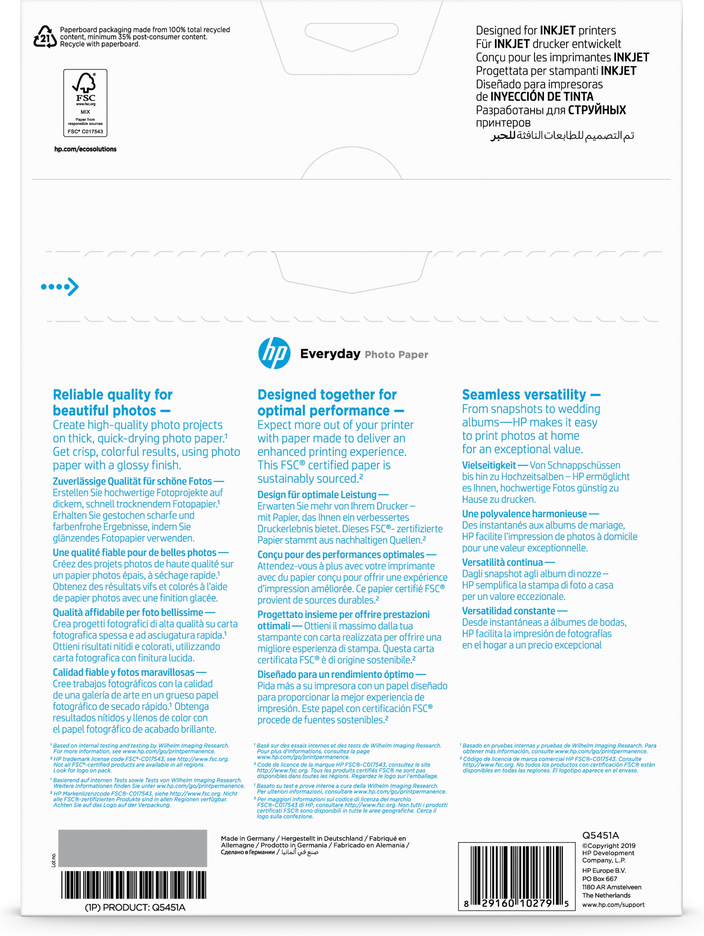 Hewlett Packard HP Paper/Everyday Photo semi-gloss A4
