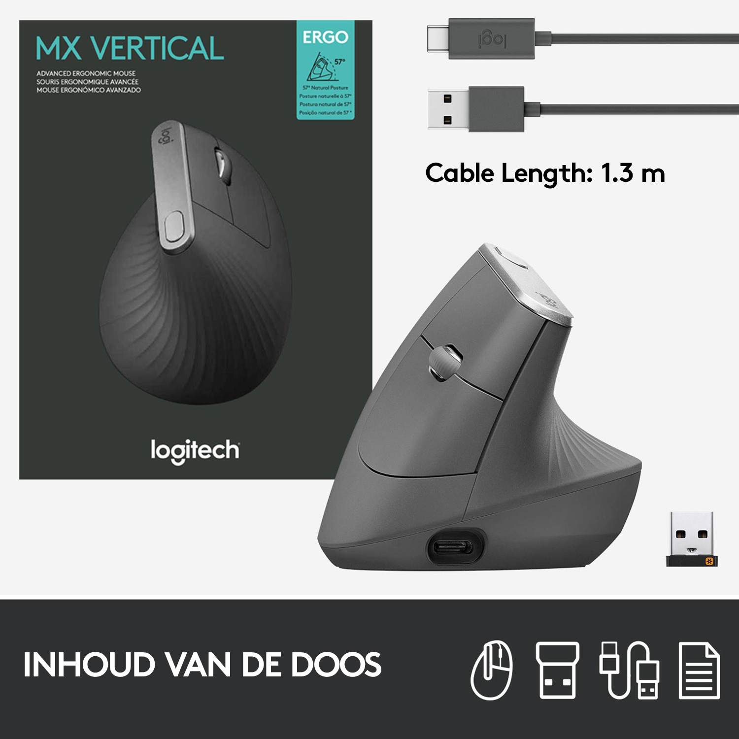 Draadloze Muis Logitech 910-005448MX Vertical Ergonomic GRA