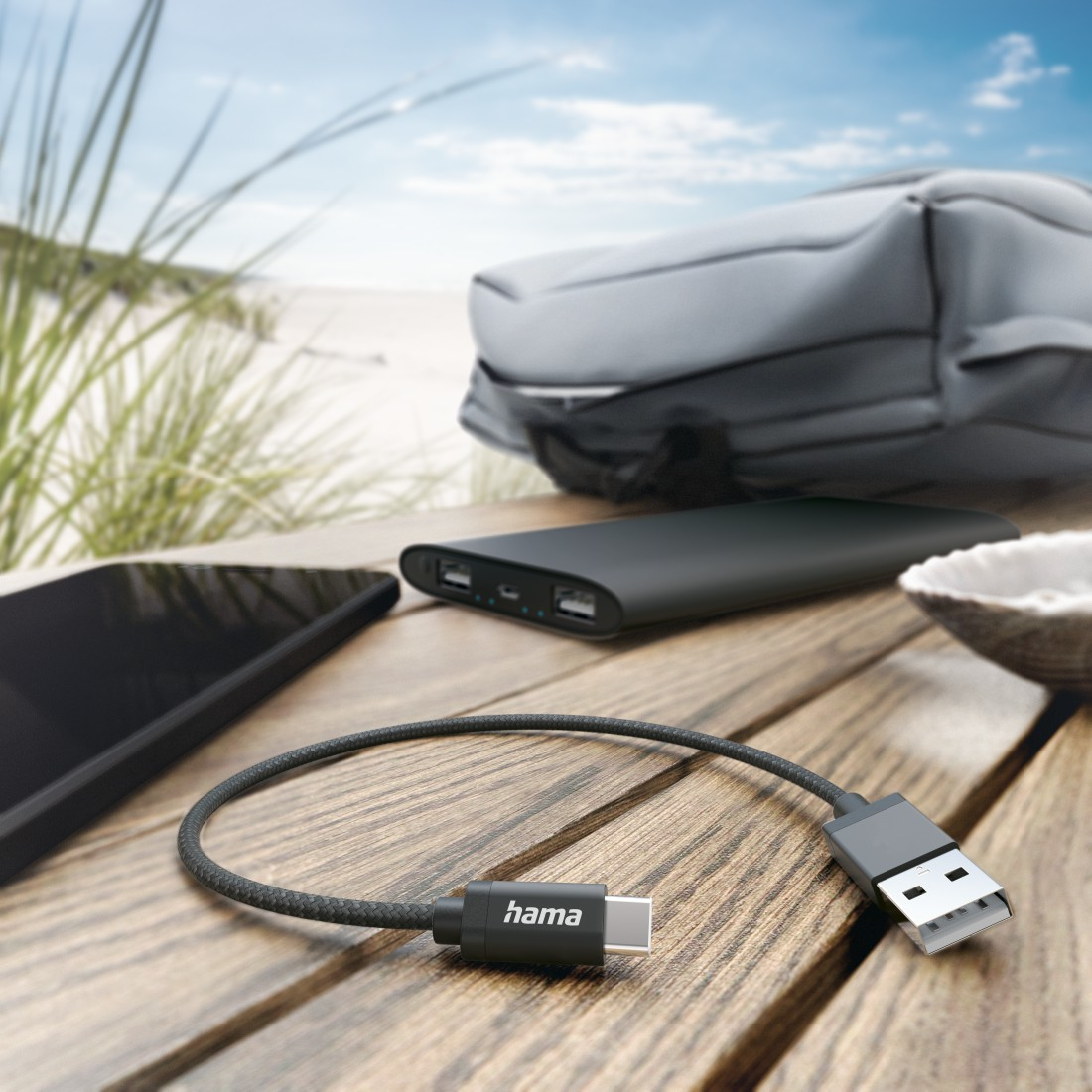 Oplaadkabel Hama USB-A > USB-C 0,2m Nylon Zwart
