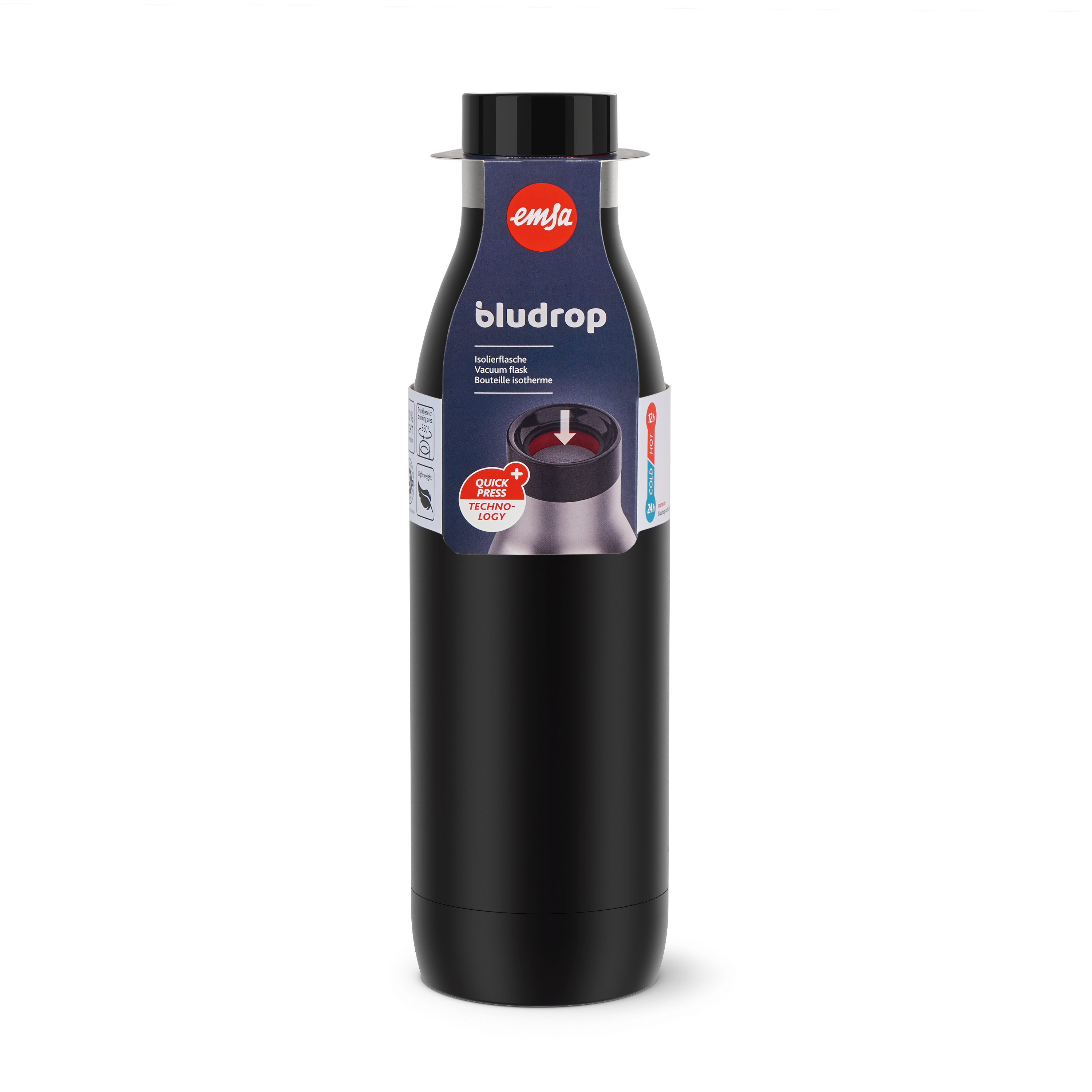 Drinkfles EMSA N3110900 Bludrop 0,7L Zwart