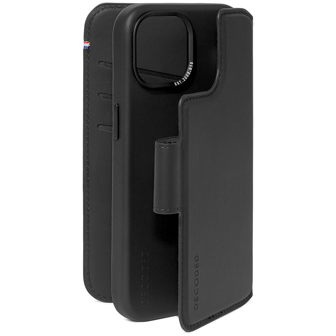 Decoded iPhone 15, housse cuir wallet amovible, noir