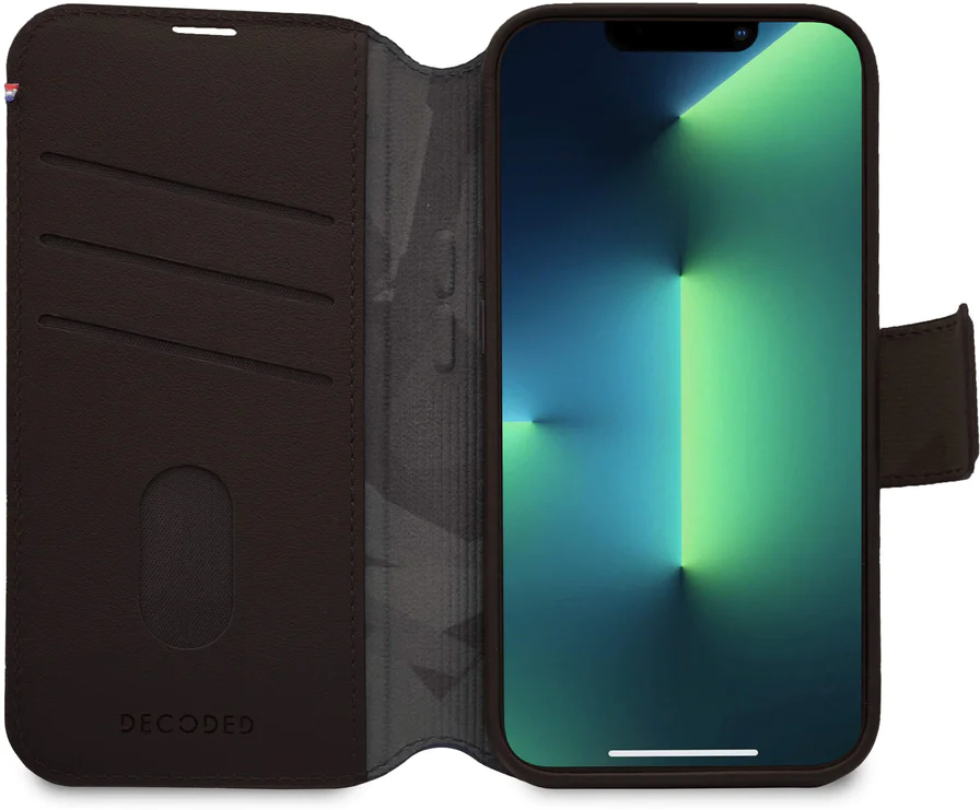 Decoded iPhone 14 Pro, housse wallet amovible cuir, brun chocolat