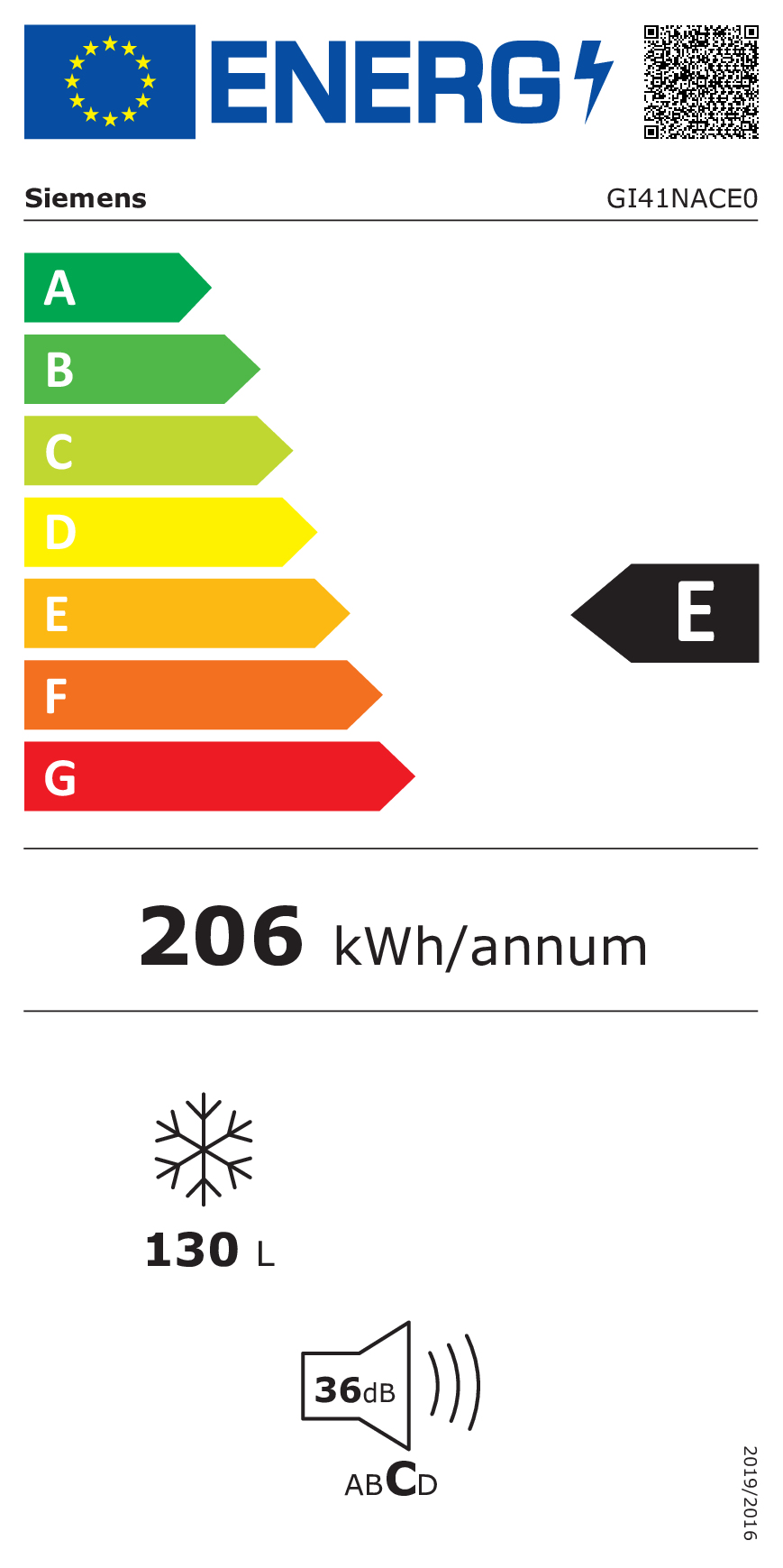 Siemens iQ500 GI41NACE0 congélateur Congélateur vertical Intégré 130 L E Blanc