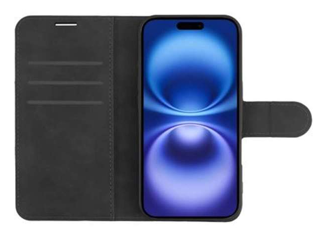 JustinCase Premium Wallet Case Apple iPhone 16 zwart