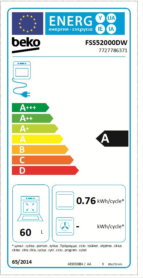 Beko FSS52000DW fornuis Vrijstaand fornuis Gas Gaskookplaat Zwart, Wit A