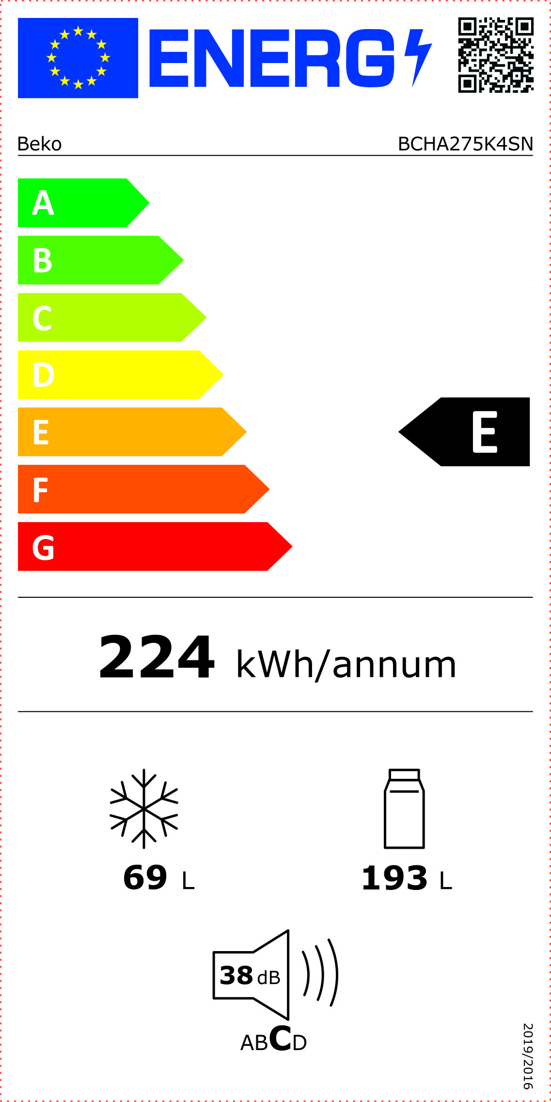 Beko BCHA275K4SN Intégré 255 L E Blanc