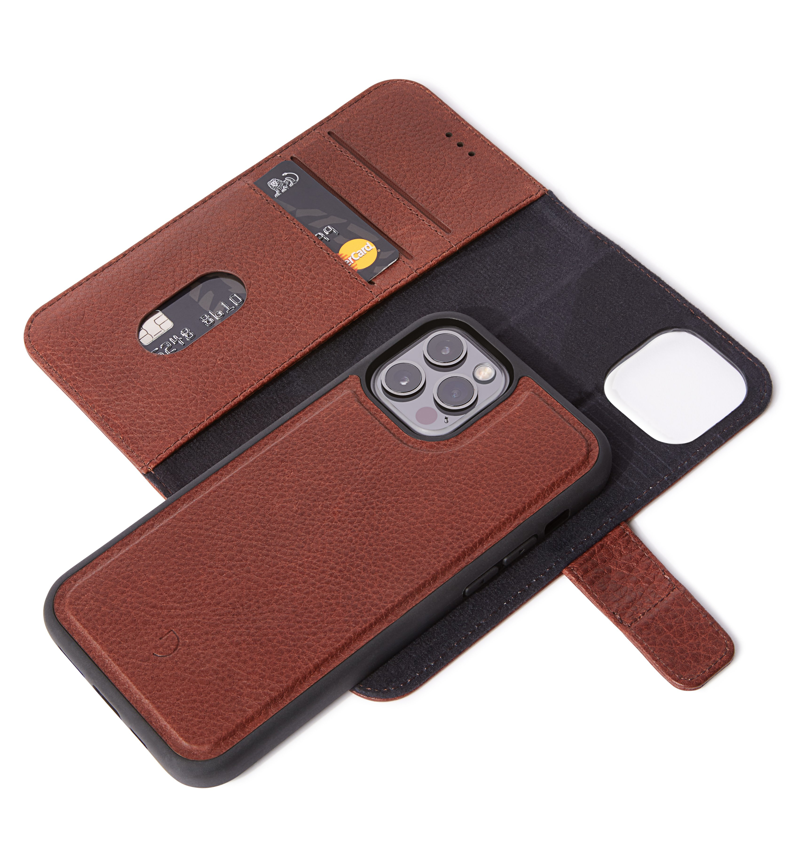 Decoded iPhone 12/12 Pro, leather wallet magnetic magsafe, canelle brun