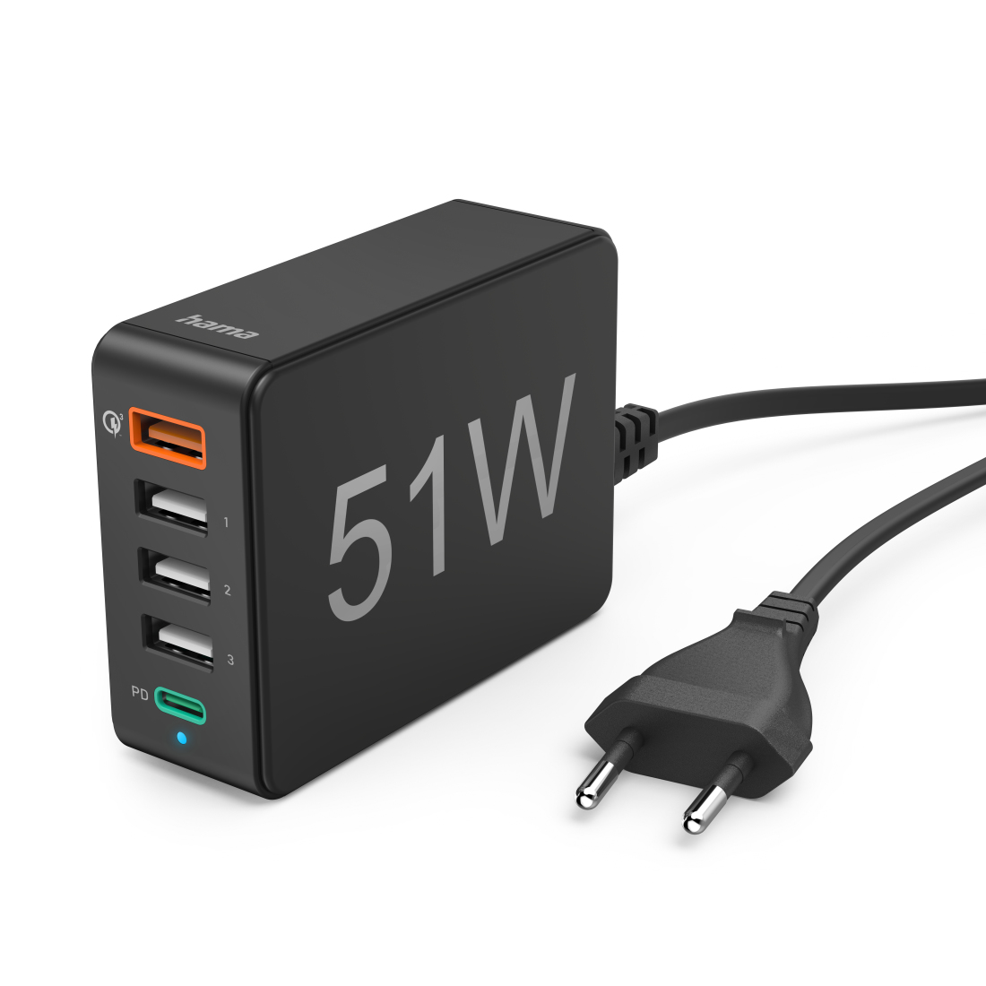 Hama Snellader 5-Port 51W USB-A 2.1 x3 + USB-A Fast x1 + USB-C PD x1