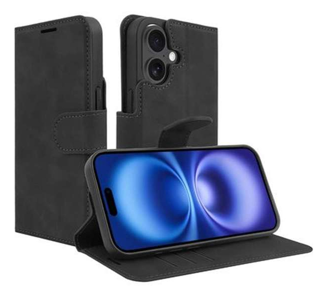 JustinCase Premium Wallet Case Apple iPhone 16 zwart