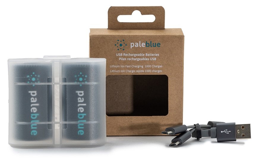 Pale Blue Rechargeable D Battery 2pack + Charging Cable
