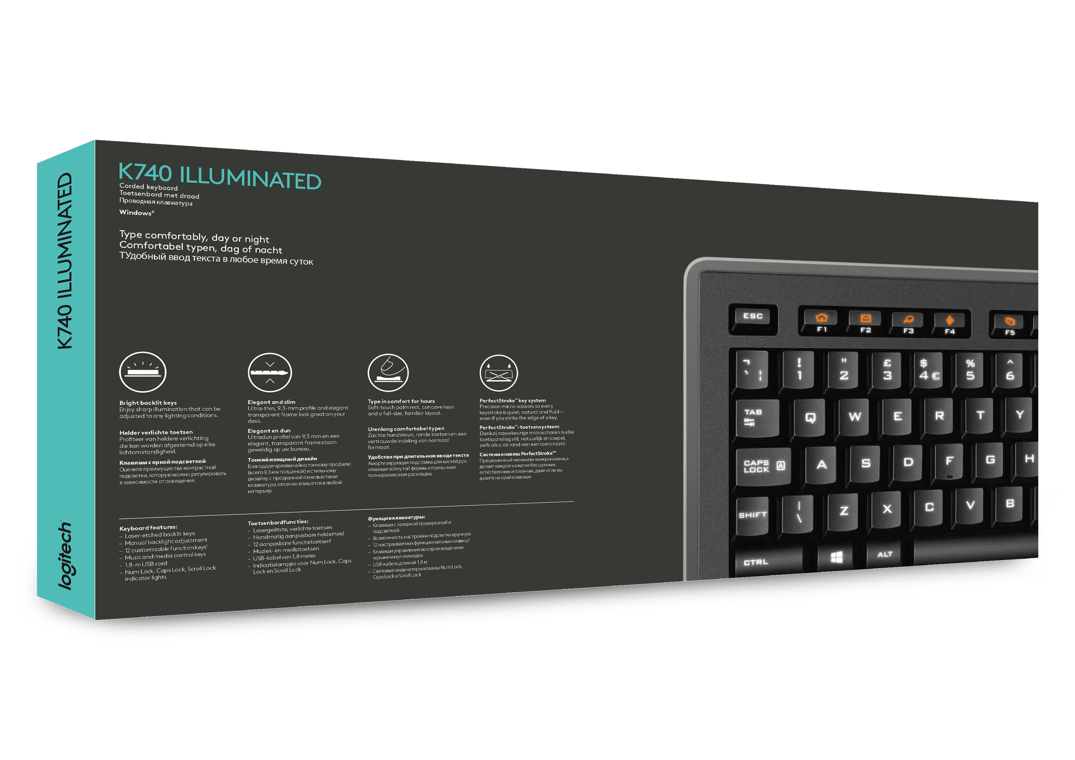 Logitech Illuminated Keyboard k740 toetsenbord Kantoor USB AZERTY Frans Zwart