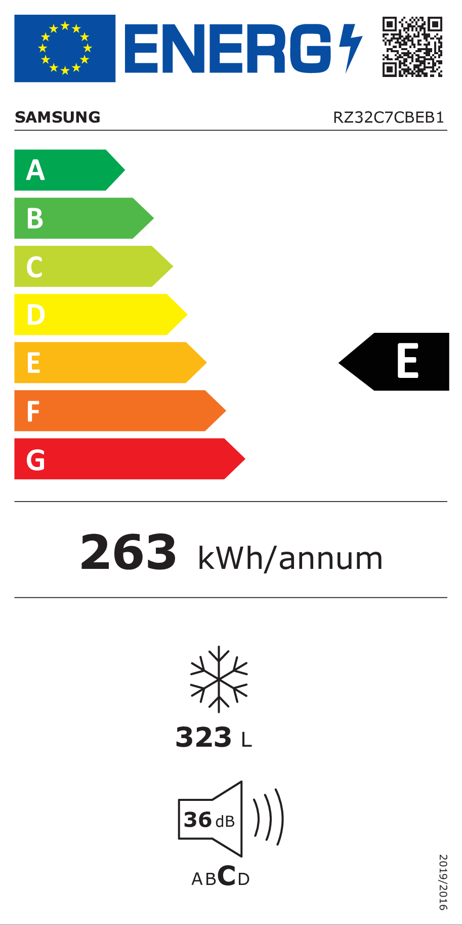 Diepvrieskast SAMSUNG RZ32C7CBEB1/EF / 323L /E / 186cm / Wifi