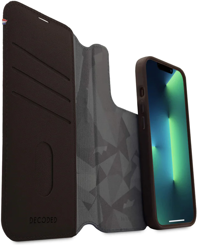 Decoded iPhone 14 Pro, housse wallet amovible cuir, brun chocolat