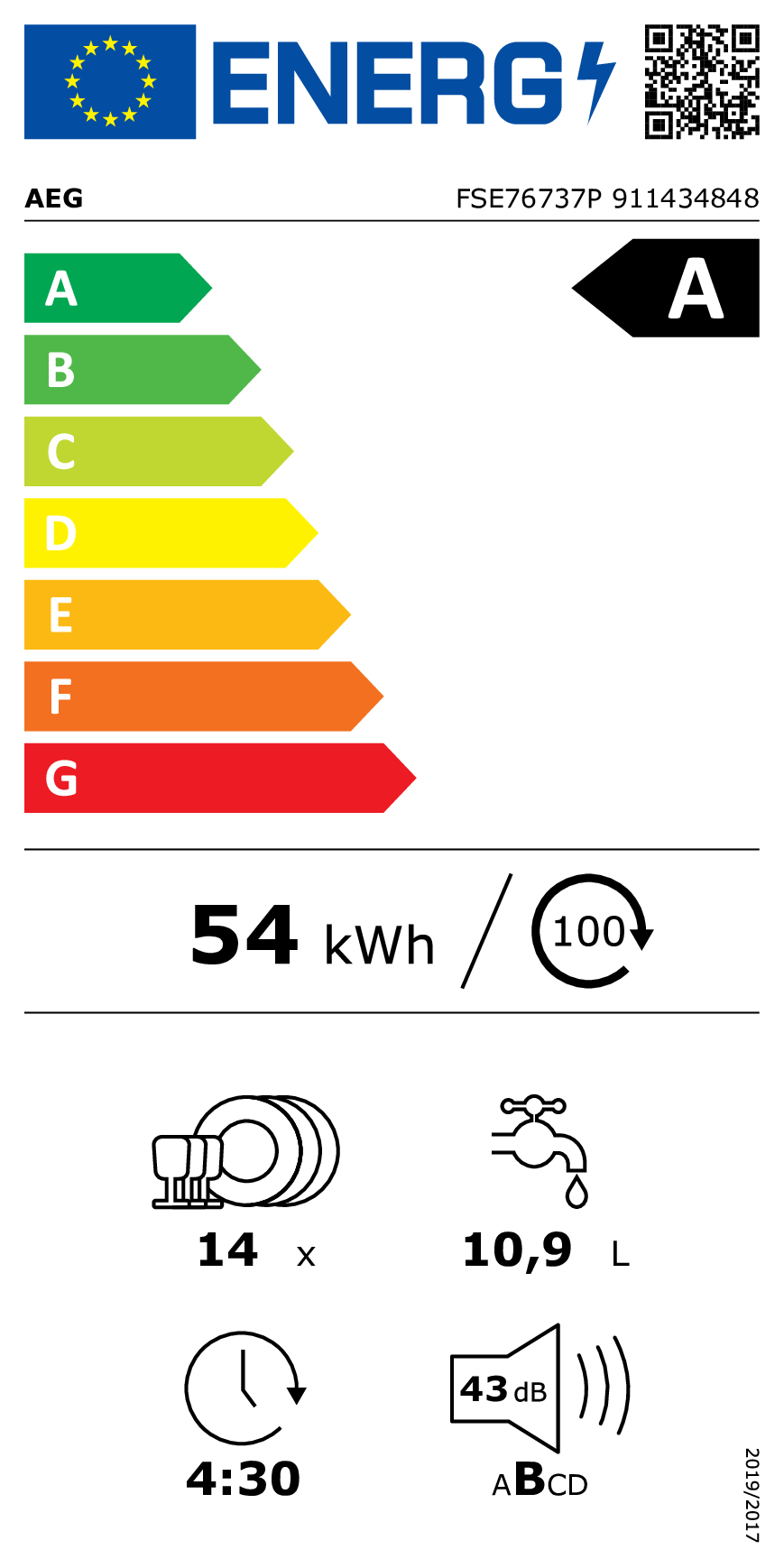 Vaatwasser BI AEG FSE76737P / VI / A / 43dB / Besteklade