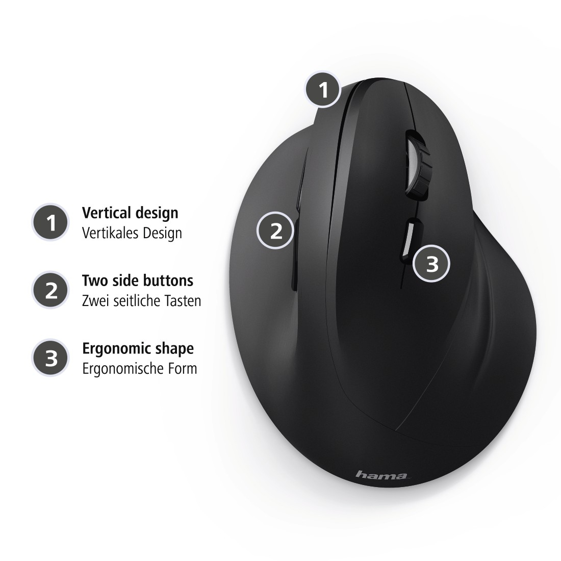 Hama Souris verticale ergonomique EMC-500, filaire, 6 boutons, noire